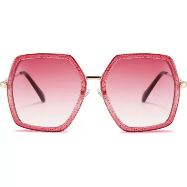 FEISEDY Women Large Hexagon Inspired Sunglasses Fashion Irregular Design Style Geometric B2503Shiny Red
