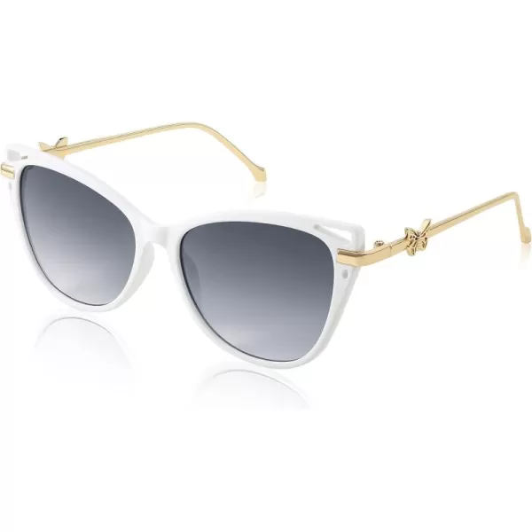 FEISEDY Women Trendy Oversized Cat Eye Sunglasses Metal Temple with Butterfly Decoration Gradient Lens Sunglasses B2314White Frame  Gradient Lens