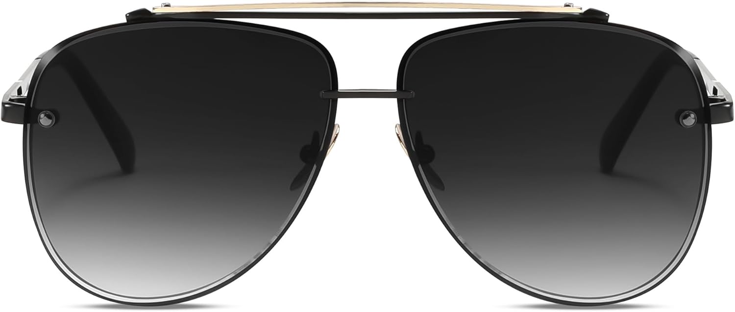 FEISEDY Oversized Aviator Sunglasses for Men Women Vintage Sun Glasses Metal Frame Gradient Shades B0105Black FrameGradient Grey Lens