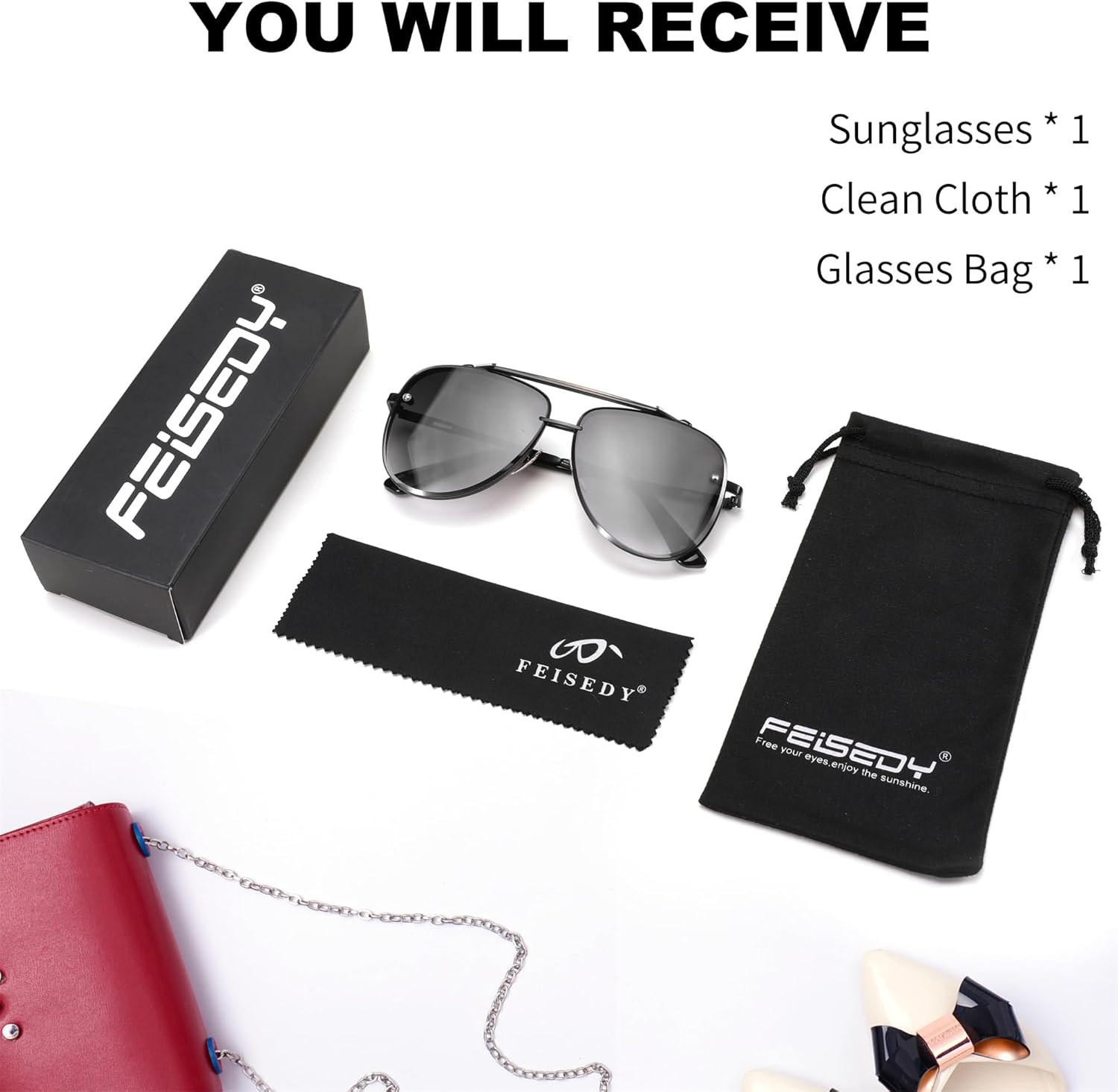 FEISEDY Oversized Aviator Sunglasses for Men Women Vintage Sun Glasses Metal Frame Gradient Shades B0105Black FrameGradient Grey Lens