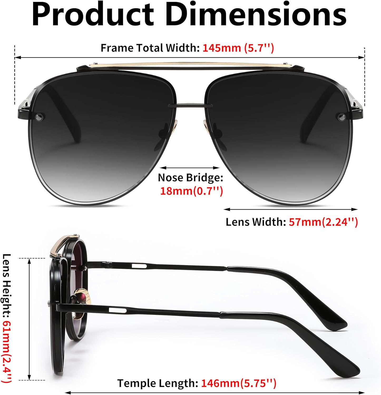 FEISEDY Oversized Aviator Sunglasses for Men Women Vintage Sun Glasses Metal Frame Gradient Shades B0105Black FrameGradient Grey Lens