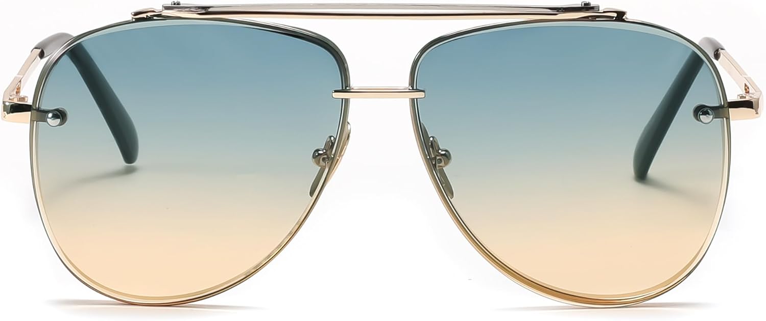 FEISEDY Oversized Aviator Sunglasses for Men Women Vintage Sun Glasses Metal Frame Gradient Shades B0105Gold FrameGradient Blue Lens