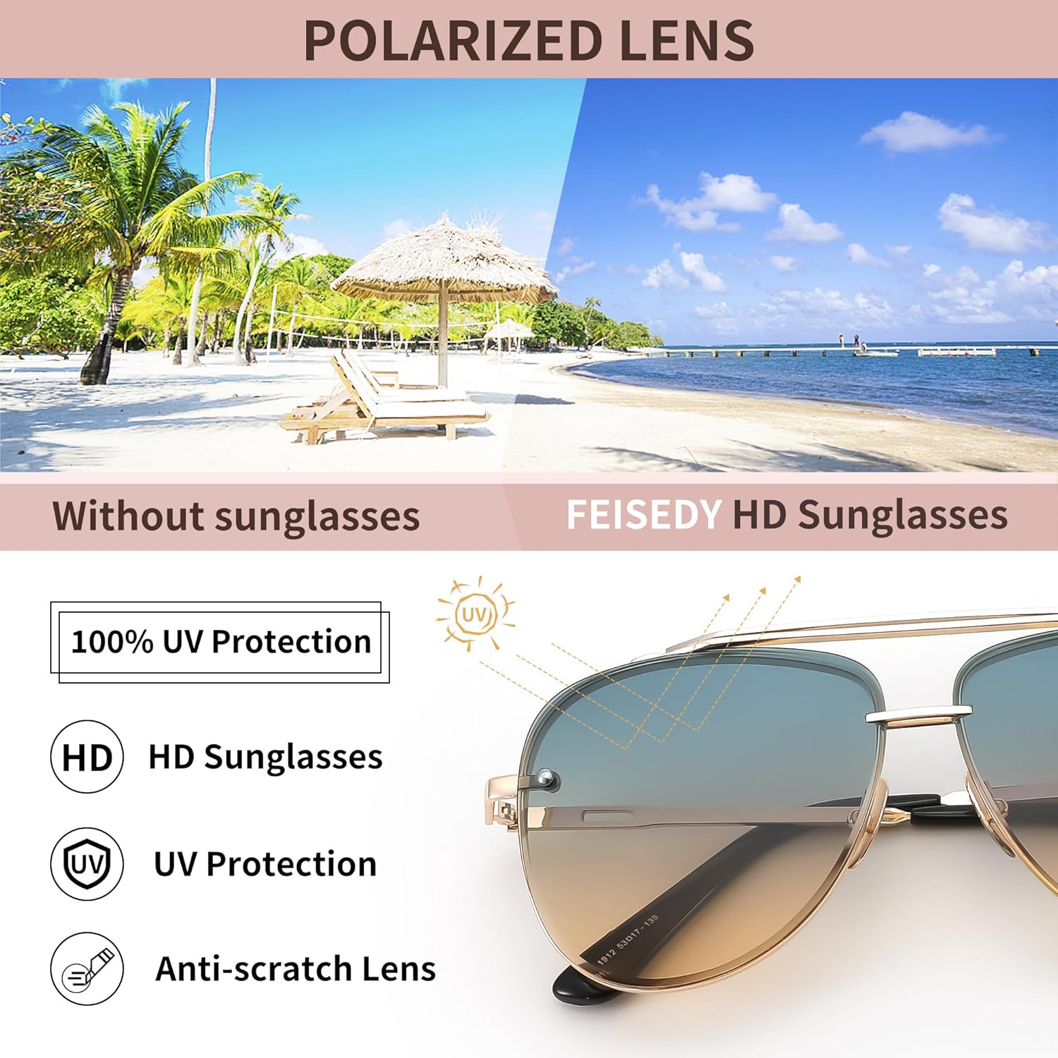 FEISEDY Oversized Aviator Sunglasses for Men Women Vintage Sun Glasses Metal Frame Gradient Shades B0105Gold FrameGradient Blue Lens