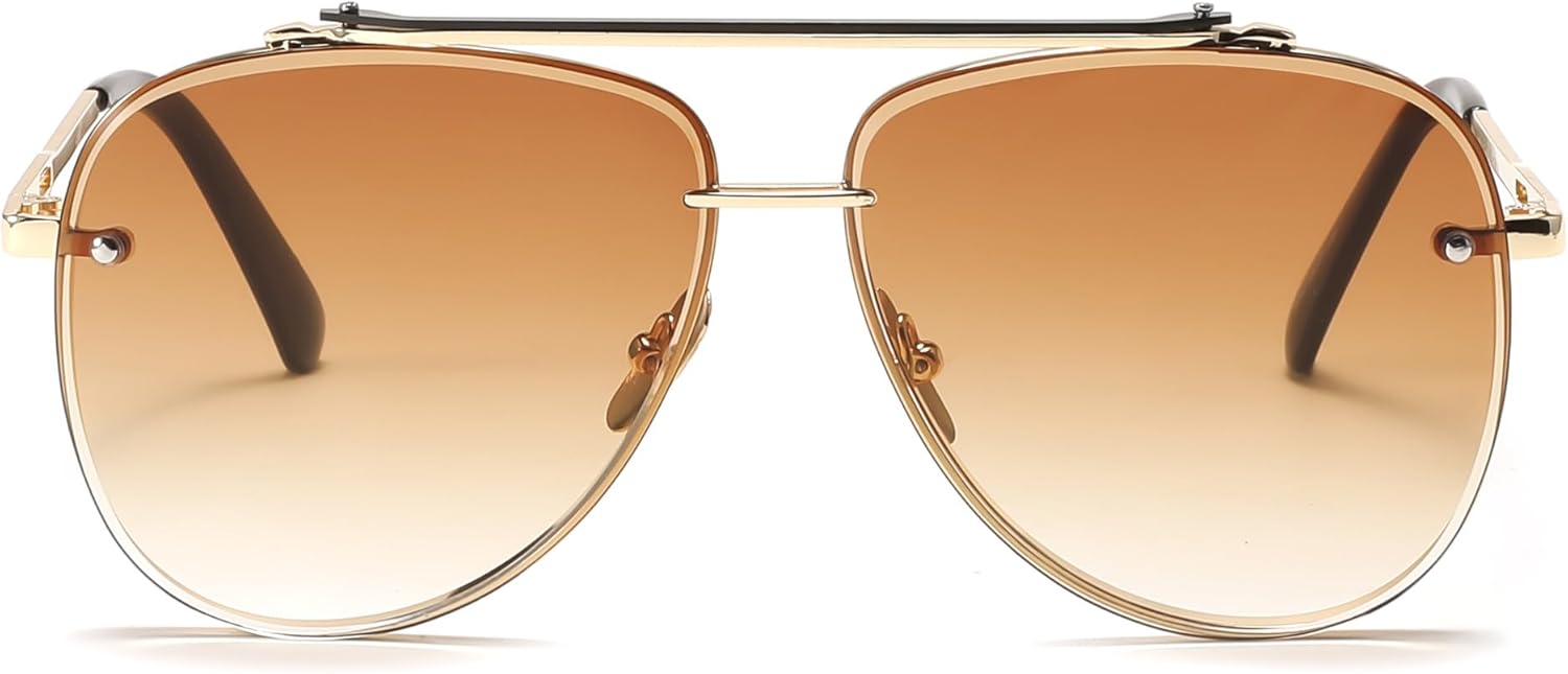 FEISEDY Oversized Aviator Sunglasses for Men Women Vintage Sun Glasses Metal Frame Gradient Shades B0105Gold FrameGradient Brown Lens