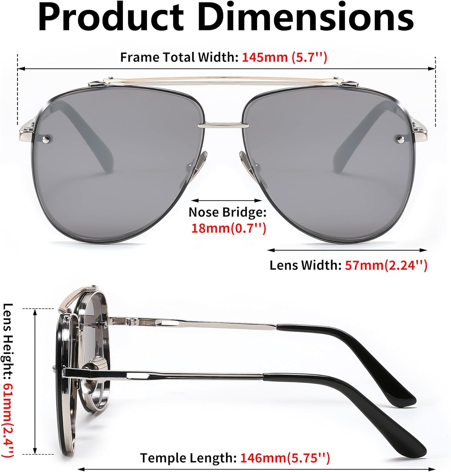 FEISEDY Oversized Aviator Sunglasses for Men Women Vintage Sun Glasses Metal Frame Gradient Shades B0105Silver FrameSilver Lens