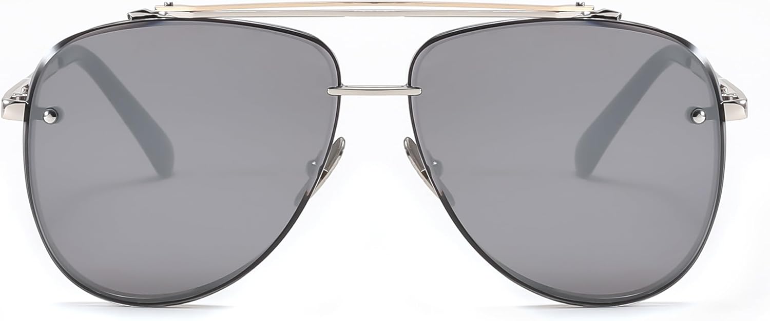 FEISEDY Oversized Aviator Sunglasses for Men Women Vintage Sun Glasses Metal Frame Gradient Shades B0105Silver FrameSilver Lens