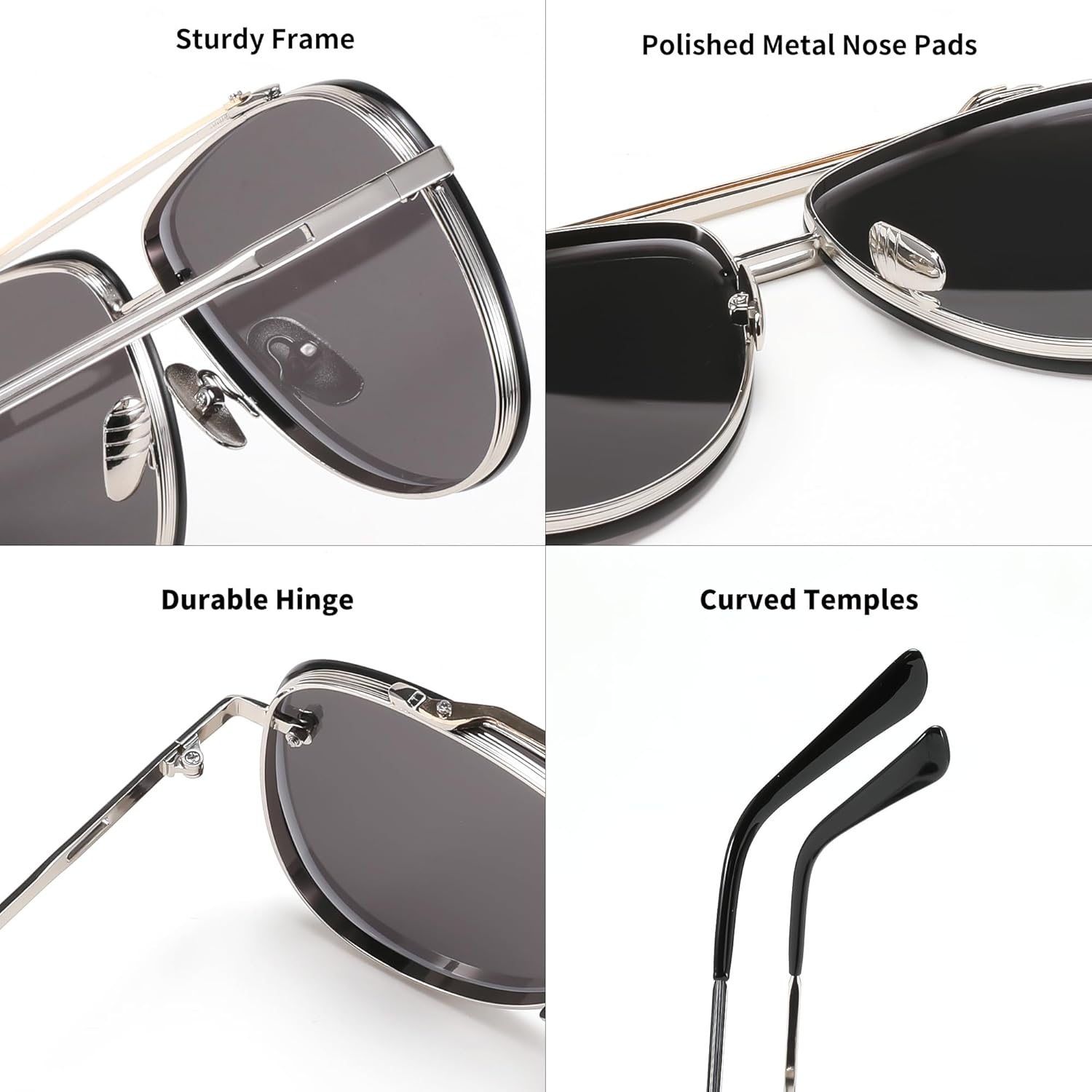 FEISEDY Oversized Aviator Sunglasses for Men Women Vintage Sun Glasses Metal Frame Gradient Shades B0105Silver FrameSilver Lens