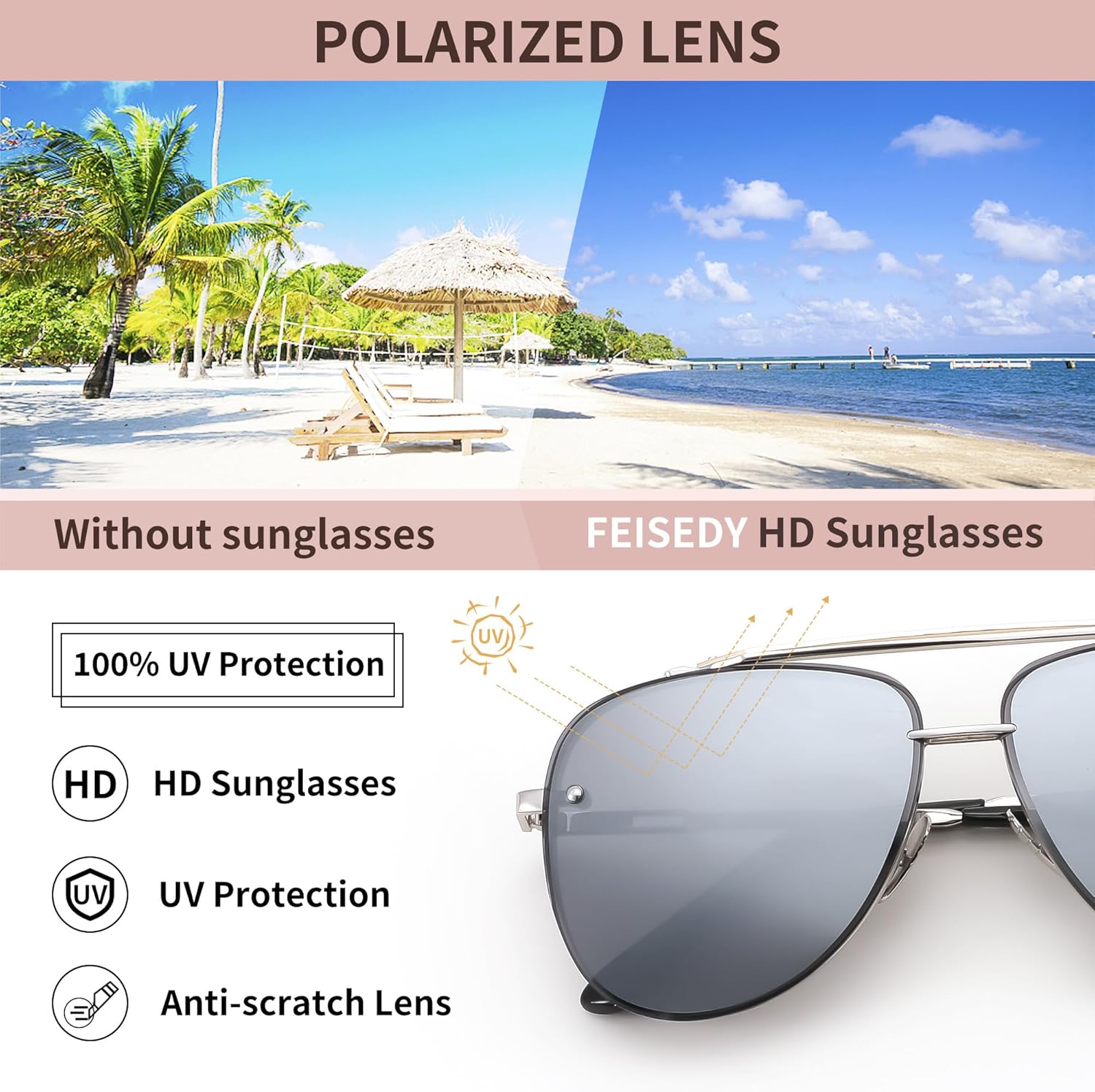 FEISEDY Oversized Aviator Sunglasses for Men Women Vintage Sun Glasses Metal Frame Gradient Shades B0105Silver FrameSilver Lens