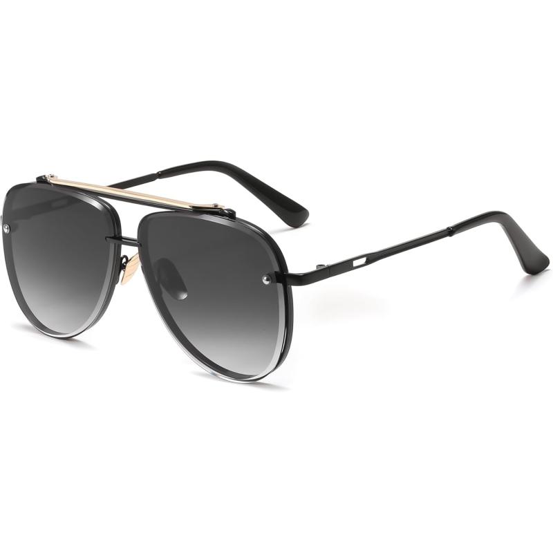 FEISEDY Oversized Aviator Sunglasses for Men Women Vintage Sun Glasses Metal Frame Gradient Shades B0105Black FrameGradient Grey Lens
