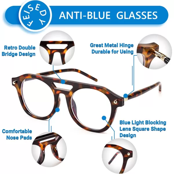 FEISEDY 70s Aviator Blue Light Blocking Glasses Square Pilot Frame Anti Glare Computer Glasses Women Men B0052001  Leopard