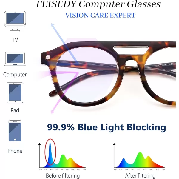 FEISEDY 70s Aviator Blue Light Blocking Glasses Square Pilot Frame Anti Glare Computer Glasses Women Men B0052001  Leopard