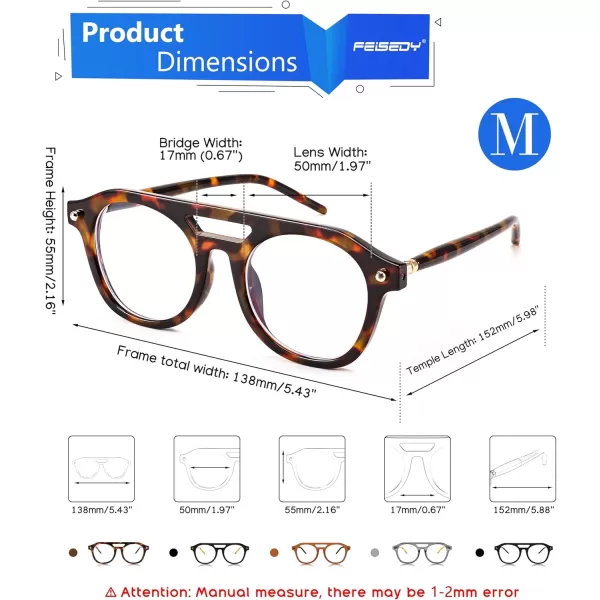 FEISEDY 70s Aviator Blue Light Blocking Glasses Square Pilot Frame Anti Glare Computer Glasses Women Men B0052001  Leopard