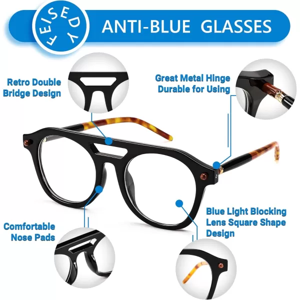 FEISEDY 70s Aviator Blue Light Blocking Glasses Square Pilot Frame Anti Glare Computer Glasses Women Men B0052002  Black Leopard