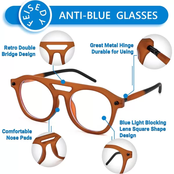FEISEDY 70s Aviator Blue Light Blocking Glasses Square Pilot Frame Anti Glare Computer Glasses Women Men B0052003  Orange Black
