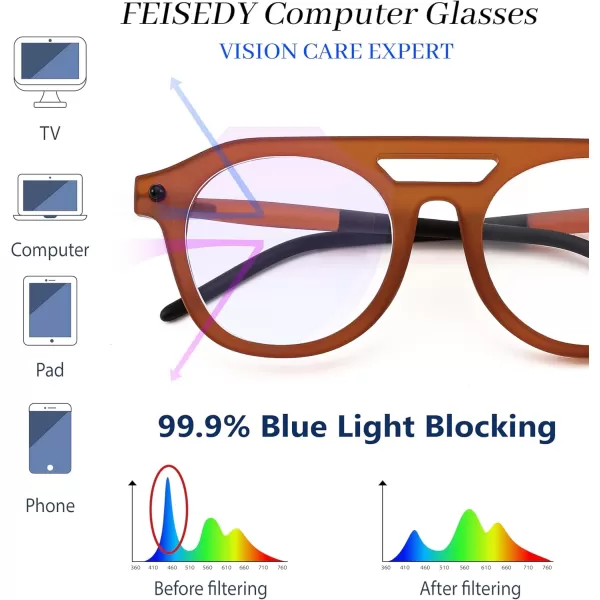 FEISEDY 70s Aviator Blue Light Blocking Glasses Square Pilot Frame Anti Glare Computer Glasses Women Men B0052003  Orange Black