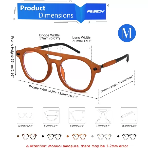 FEISEDY 70s Aviator Blue Light Blocking Glasses Square Pilot Frame Anti Glare Computer Glasses Women Men B0052003  Orange Black