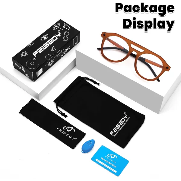 FEISEDY 70s Aviator Blue Light Blocking Glasses Square Pilot Frame Anti Glare Computer Glasses Women Men B0052003  Orange Black