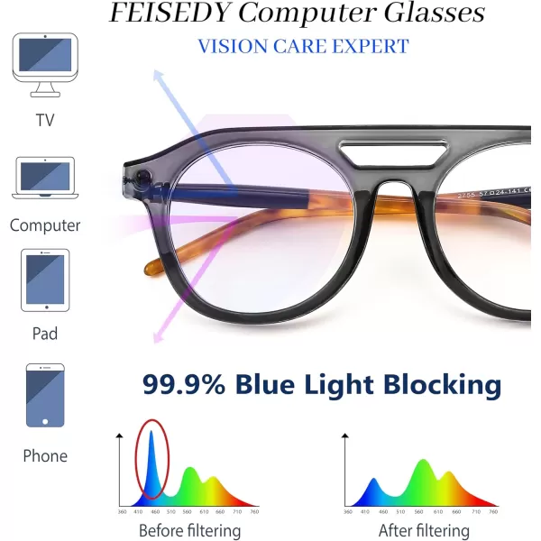FEISEDY 70s Aviator Blue Light Blocking Glasses Square Pilot Frame Anti Glare Computer Glasses Women Men B0052004  Grey Leopard