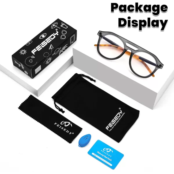 FEISEDY 70s Aviator Blue Light Blocking Glasses Square Pilot Frame Anti Glare Computer Glasses Women Men B0052004  Grey Leopard