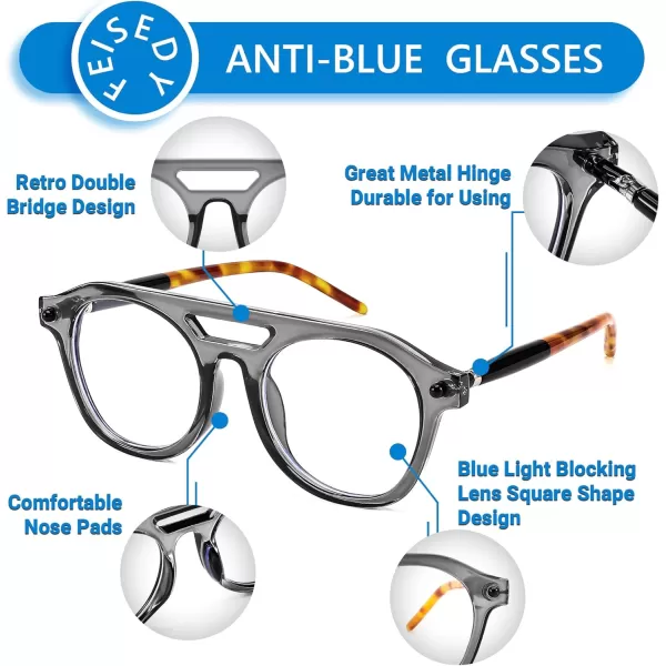 FEISEDY 70s Aviator Blue Light Blocking Glasses Square Pilot Frame Anti Glare Computer Glasses Women Men B0052004  Grey Leopard