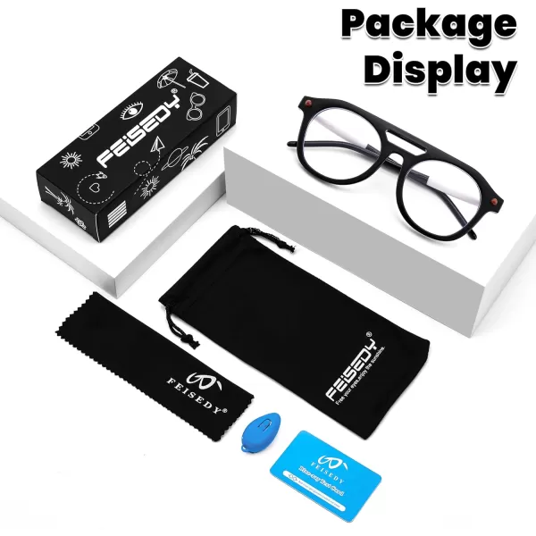 FEISEDY 70s Aviator Blue Light Blocking Glasses Square Pilot Frame Anti Glare Computer Glasses Women Men B0052005  Black White