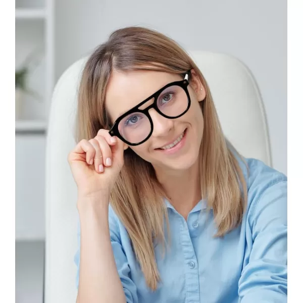 FEISEDY 70s Aviator Blue Light Blocking Glasses Square Pilot Frame Anti Glare Computer Glasses Women Men B0052005  Black White
