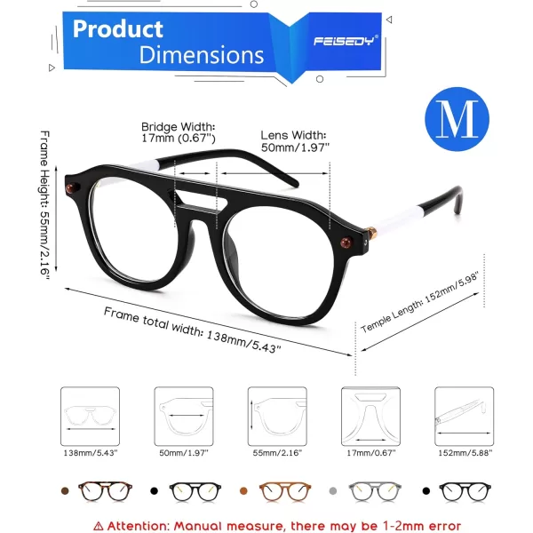 FEISEDY 70s Aviator Blue Light Blocking Glasses Square Pilot Frame Anti Glare Computer Glasses Women Men B0052005  Black White