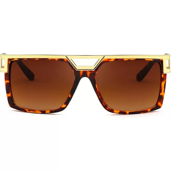 FEISEDY 80s Square Oversized Womens Mens Sunglasses 90s Hip Hop Costume for Rapper DJ Girls B9057Gradient Brown