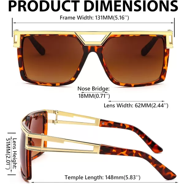 FEISEDY 80s Square Oversized Womens Mens Sunglasses 90s Hip Hop Costume for Rapper DJ Girls B9057Gradient Brown