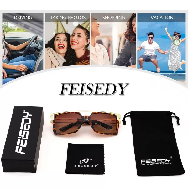 FEISEDY 80s Square Oversized Womens Mens Sunglasses 90s Hip Hop Costume for Rapper DJ Girls B9057Gradient Brown