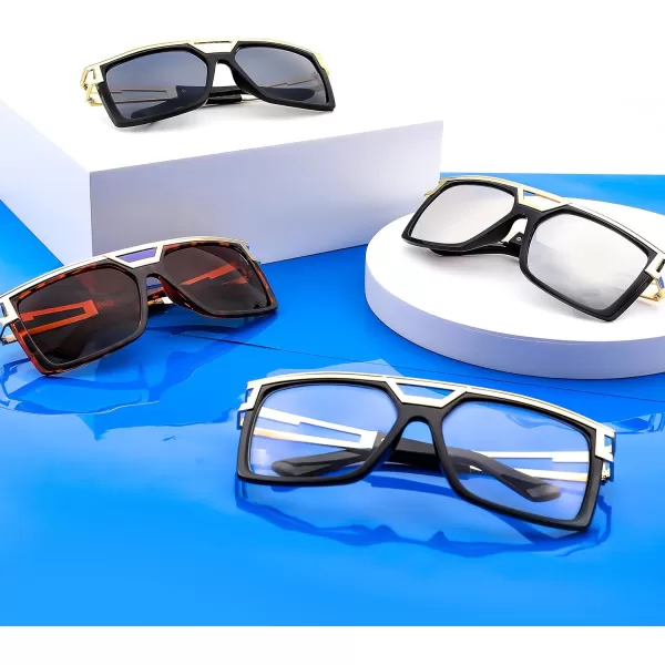 FEISEDY 80s Square Oversized Womens Mens Sunglasses 90s Hip Hop Costume for Rapper DJ Girls B9057Gradient Brown