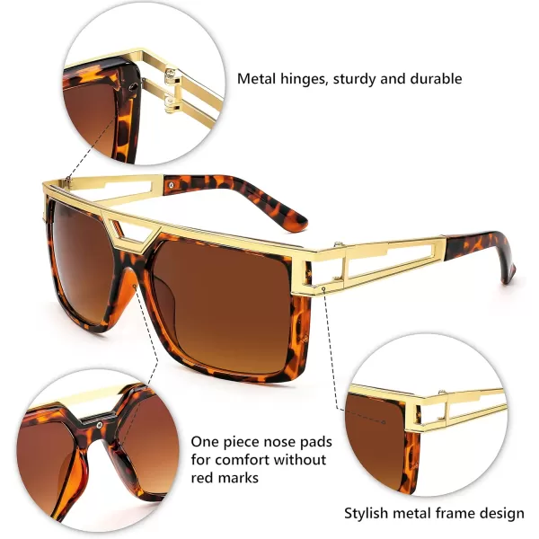 FEISEDY 80s Square Oversized Womens Mens Sunglasses 90s Hip Hop Costume for Rapper DJ Girls B9057Gradient Brown