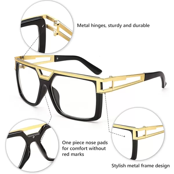 FEISEDY 80s Square Oversized Womens Mens Sunglasses 90s Hip Hop Costume for Rapper DJ Girls B9057Transparent