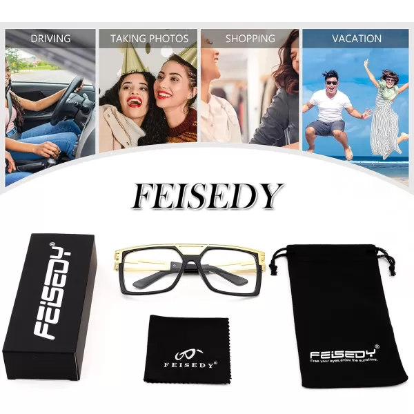 FEISEDY 80s Square Oversized Womens Mens Sunglasses 90s Hip Hop Costume for Rapper DJ Girls B9057Transparent