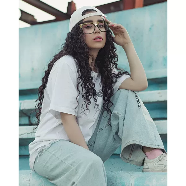 FEISEDY 80s Square Oversized Womens Mens Sunglasses 90s Hip Hop Costume for Rapper DJ Girls B9057Transparent Frame