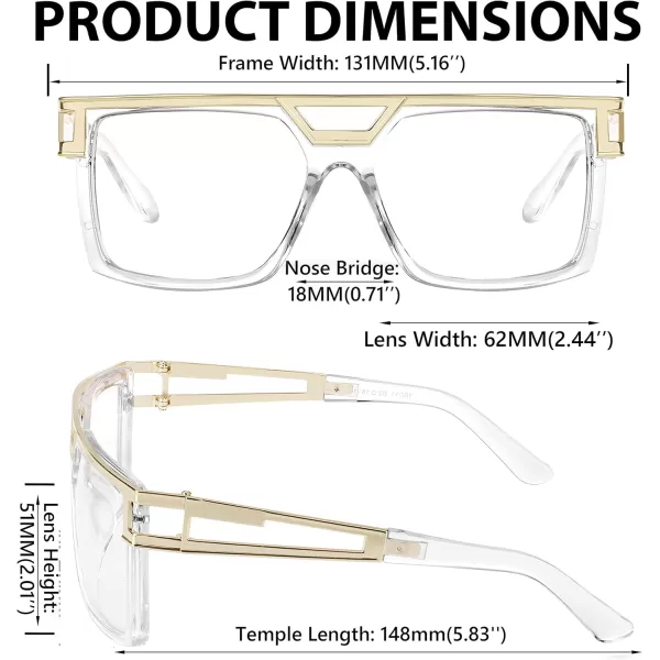 FEISEDY 80s Square Oversized Womens Mens Sunglasses 90s Hip Hop Costume for Rapper DJ Girls B9057Transparent Frame