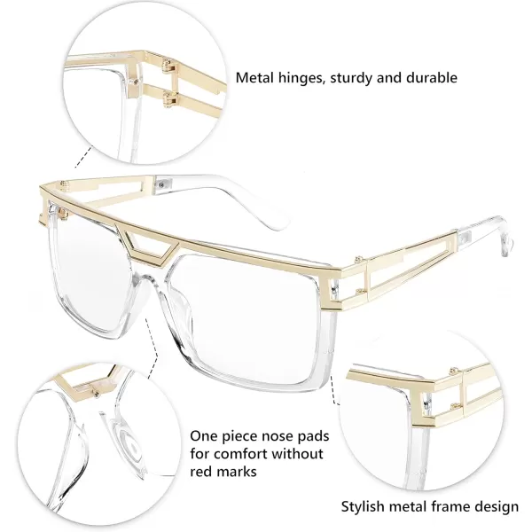 FEISEDY 80s Square Oversized Womens Mens Sunglasses 90s Hip Hop Costume for Rapper DJ Girls B9057Transparent Frame
