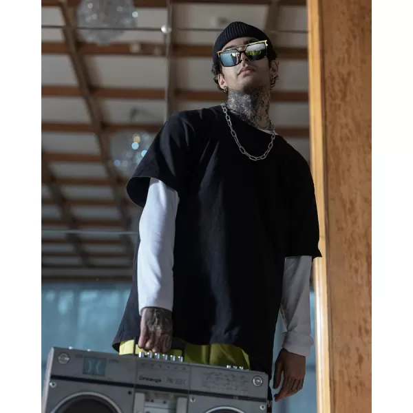 FEISEDY 80s Square Oversized Womens Mens Sunglasses 90s Hip Hop Costume for Rapper DJ Girls B9057Transparent Frame