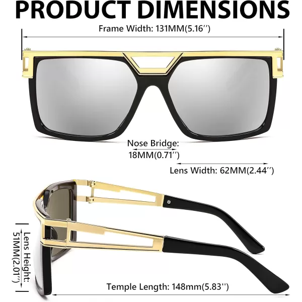 FEISEDY 80s Square Oversized Womens Mens Sunglasses 90s Hip Hop Costume for Rapper DJ Girls B9057White Mirror