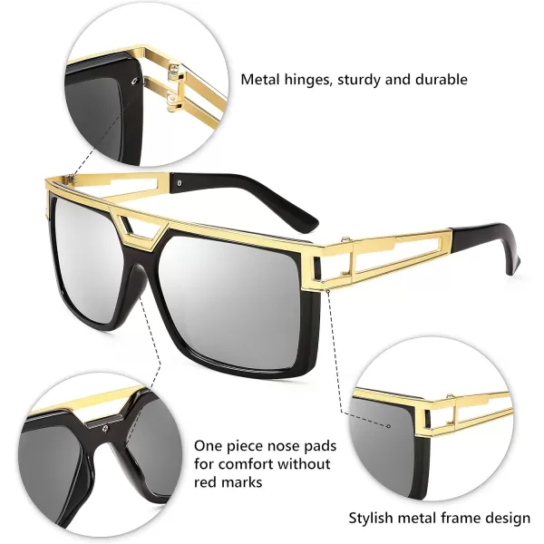 FEISEDY 80s Square Oversized Womens Mens Sunglasses 90s Hip Hop Costume for Rapper DJ Girls B9057White Mirror