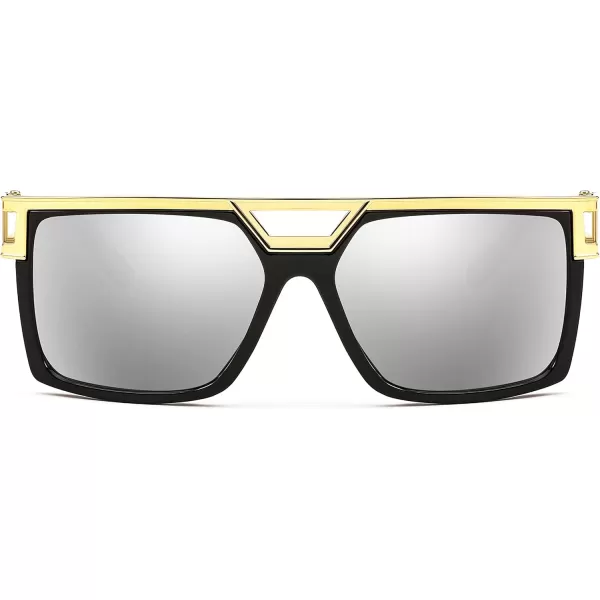 FEISEDY 80s Square Oversized Womens Mens Sunglasses 90s Hip Hop Costume for Rapper DJ Girls B9057White Mirror
