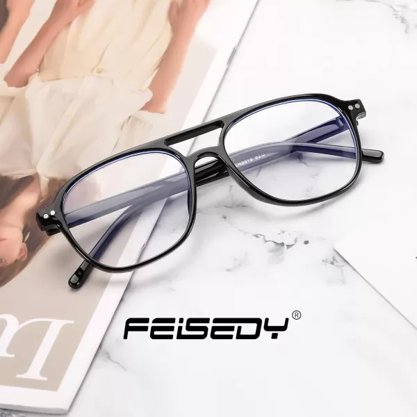 FEISEDY Blue Light Blocking Glasses Women Men Square Computer Lightweight Pilot Glasses Anti Eyestrain ampamp UV Glare B0141Black