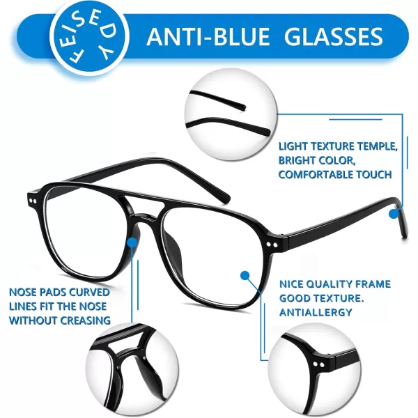 FEISEDY Blue Light Blocking Glasses Women Men Square Computer Lightweight Pilot Glasses Anti Eyestrain ampamp UV Glare B0141Black