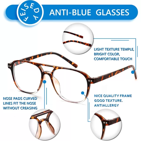FEISEDY Blue Light Blocking Glasses Women Men Square Computer Lightweight Pilot Glasses Anti Eyestrain ampamp UV Glare B0141Leopard Grey