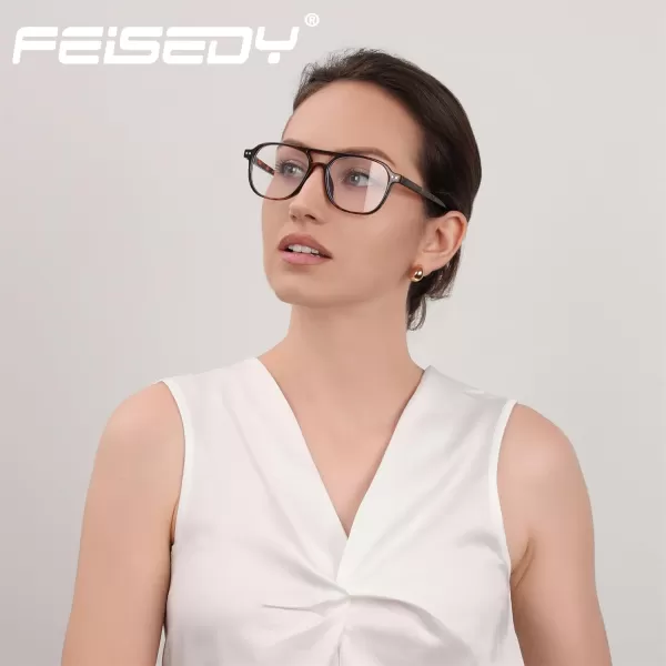 FEISEDY Blue Light Blocking Glasses Women Men Square Computer Lightweight Pilot Glasses Anti Eyestrain ampamp UV Glare B0141Tortoise