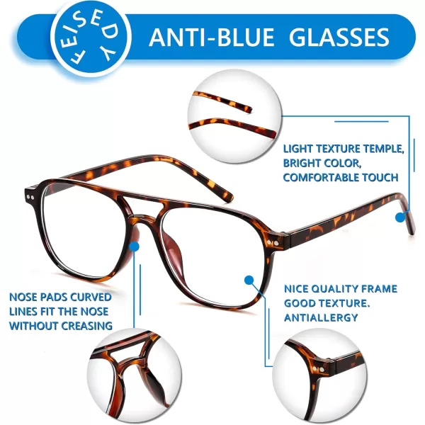 FEISEDY Blue Light Blocking Glasses Women Men Square Computer Lightweight Pilot Glasses Anti Eyestrain ampamp UV Glare B0141Tortoise