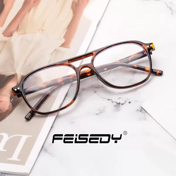 FEISEDY Blue Light Blocking Glasses Women Men Square Computer Lightweight Pilot Glasses Anti Eyestrain ampamp UV Glare B0141Tortoise