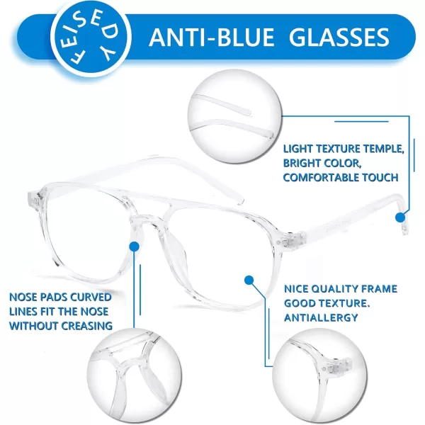 FEISEDY Blue Light Blocking Glasses Women Men Square Computer Lightweight Pilot Glasses Anti Eyestrain ampamp UV Glare B0141Transparent