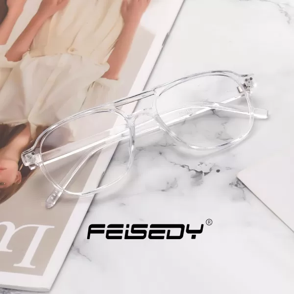 FEISEDY Blue Light Blocking Glasses Women Men Square Computer Lightweight Pilot Glasses Anti Eyestrain ampamp UV Glare B0141Transparent