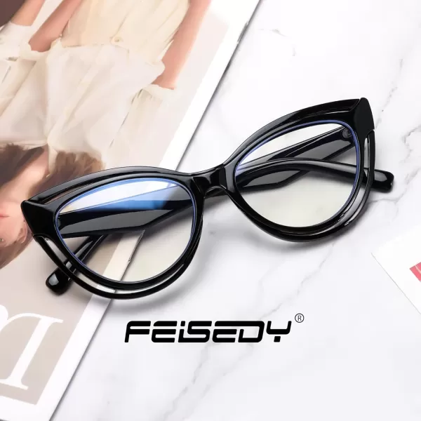 FEISEDY Blue Light Blocking Glasses Women Vintage Cat Eye Frame Anti Fatigue B0169Black